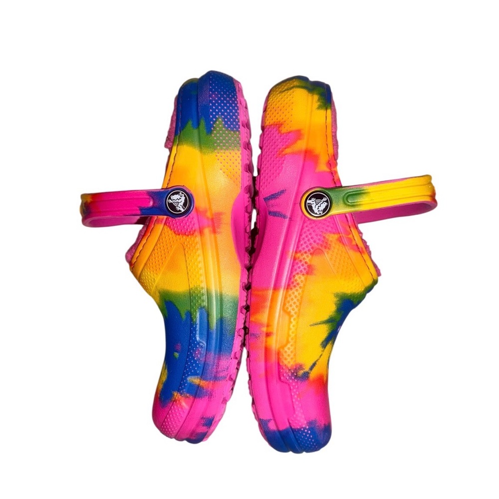 Crocs fur lined CLASSIC Tie Dye kids clogs shoes girl’s shoes size 4 - Picture 6 of 13